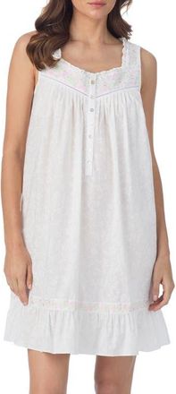 Eileen West Floral Sleeveless Cotton Chemise in White at Nordstrom, Size X-Large