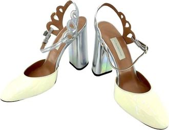 L'autre Chose Womens Vernice Lame Patent Leather Block Heel Pumps In Yellow, Silver