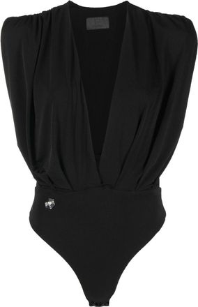 Philipp Plein plunging v-neck bodysuit - women - Polyester/Spandex/Elastane - M - Black
