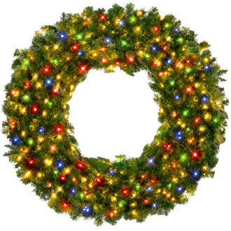 Best Choice Products Artificial Pre-Lit Fir Christmas Wreath Decoration w/ Multicolor Lights, Tips