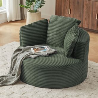 STILVORA Sill&oacute;n Redondo Ergon&oacute;mico De Pana Con Asiento Profundo Y Cojines, Sin Montaje, Verde