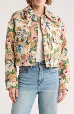 Avec Les Filles Aviator Floral Jacquard Jacket in Cream/pink Floral at Nordstrom Rack, Size X-Large