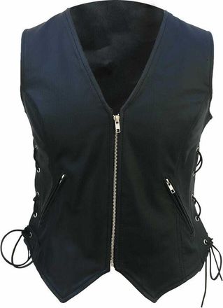 Generic Black Real Leather Biker Vest for Women - Ladies Slim Fit Waistcoat | Motorcycle Gear & Stylish Streetwear (UK, Alpha, XL, Regular, Regular, Standard,