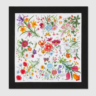 Gucci Printed Flora Silk Twill Carr&eacute;, Black, Silk
