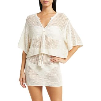 L*Space Coast Is Clear Open Stitch Cotton Crop Cardigan in Cream at Nordstrom, Size Small