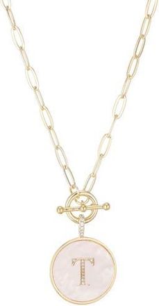 Adornia 14K Gold Plated Mother-of-Pearl Initial Pendant Necklace in White/Gold-T at Nordstrom Rack