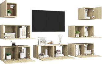 Berkfield Home Modern 7 Piece TV Cabinet Set Sonoma Oak Engineered Wood in Tan