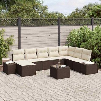 vidaXL Vidaxl - Conjunto De Sof&aacute; De Jard&iacute;n Con Coj&iacute;n 9 Pcs Marr&oacute;n Y Crema