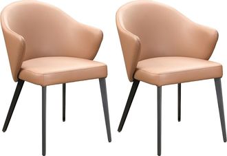 Vente-Unique Conjunto de 2 sillas con reposabrazos de piel y acero negro - Camel - MIBELLY de Maison C&eacute;phy