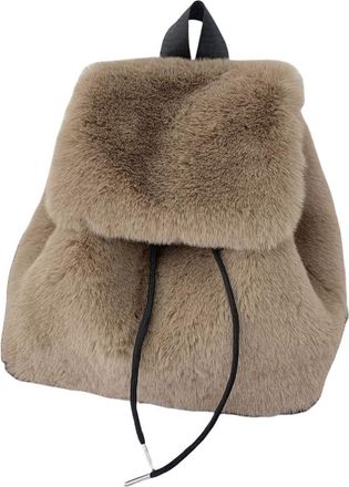 Generic Fashionable Plush Furry Small Backpack for Women Adjustable Shoulder Bag with Drawstring Closures Flap Covers