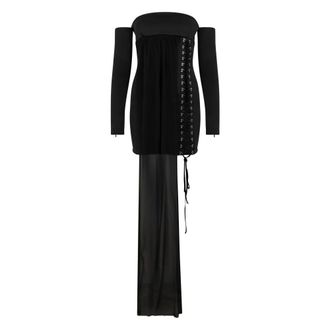 Blumarine Party Dresses, female, Black, Size: 2XS Mini Dress with Scarf and Hooks