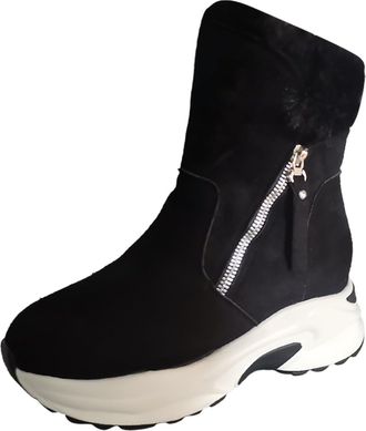 Generic Womens Ankle Boots Fashion Faux Furry Lined Wedge Platform Snow Boots Leather Short Boots Non Slip Lightweight Zip Up Slip on Indoor Outdoor Shoes Wom