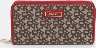 DKNY Dkny Beige/red Canvas And Leather Zip Around Wallet