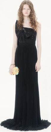 Valentino Abito lungo in Light Georgette ricamato Donna NERO/SILVER 36