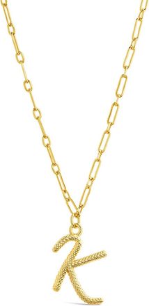 Sterling Forever Textured Initial Charm Pendant Necklace