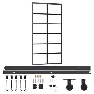 Berkfield Home Sliding Door with Hardware Set ESG Glass&Aluminium 102x205 cm in Black