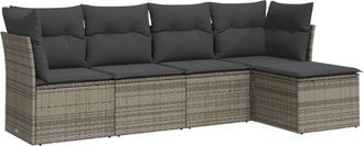 vidaXL Juego De Sof&aacute;s Jard&iacute;n Con Cojines 5 Pzas Rat&aacute;n Sint&eacute;tico Gris Vidaxl