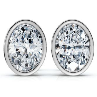 Pompeii3 Oval Cut Diamond Bezel Studs 14k Gold Lab Grown Size: Medium