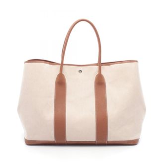 Herm&egrave;s Brown Ecru Ivory Canvas Toile H Tote Bag (Pre-Owned)