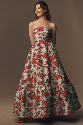 ●Mac Duggal●キーホールディテール ロングスリーブ ドレス Mac Duggal マックドゥガル ピンクフラワー長袖ロングドレス