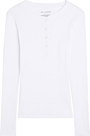 Nili Lotan Jordan Henley Ribbed Cotton top - White - L (UK14 / L)