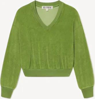 &Eacute;terne Womens Weterne Cropped V Neck Sweatshirt In Fern