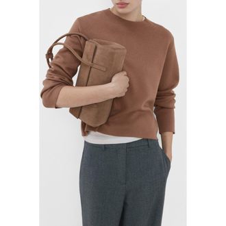 Mango Fine Knit Crewneck Sweater in Medium Brown at Nordstrom, Size X-Small