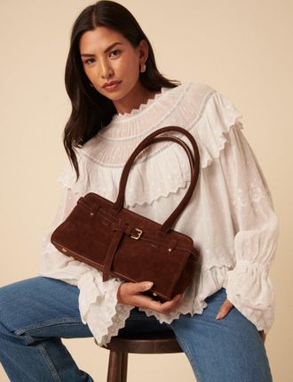 Nobody's Child Brown Suede Baguette Shoulder Bag