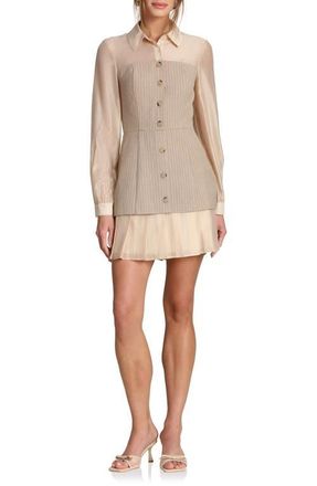 Avec Les Filles Twofer Long Sleeve Minidress in Khaki And Cream at Nordstrom, Size 12