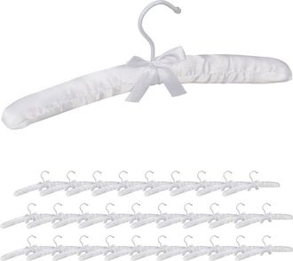Relaxdays Pack 30 Perchas Forradas De Raso Con Lazo, Madera-tela-metal, Blanco, 38 Cm De Ancho
