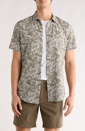 14th & Union Field Floral Performance Short Sleeve Shirt in Olive Spring Field at Nordstrom Rack, Size Xx-Large