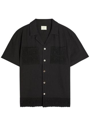 CH&Eacute; Studios Che Inigo Crochet-trim Cotton and Linen-blend Shirt - Black - XL