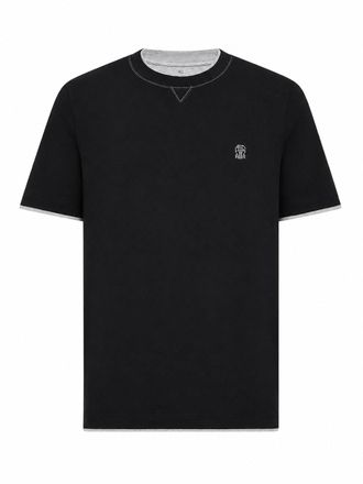 Brunello Cucinelli COTTON T-SHIRT WITH FRONT LOGO AND CONTRASTING TRIM - Brunello Cucinelli - Man