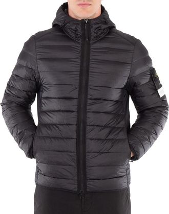 Stone Island Mens Black Loom Woven Chambers Recycled Nylon Down Jacket, Size Medium