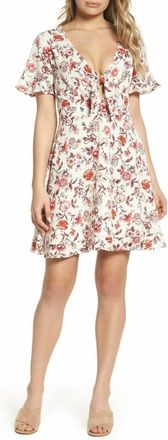 NSR Floral Print Ruffle Flare Mini Dress In Red, White