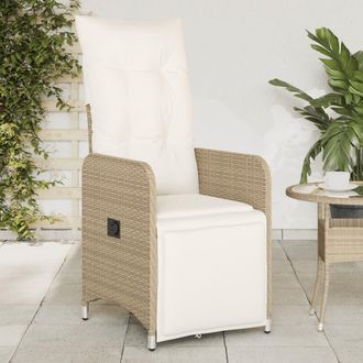 vidaXL Silla De Jard&iacute;n Reclinable Con Cojines Rat&aacute;n Sint&eacute;tico Beige Vidaxl