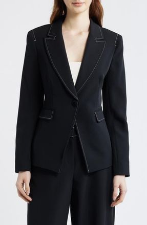 Tahari by ASL Topstitch One-Button Blazer in Black White at Nordstrom, Size 12