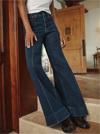 Good American Womens Good Waist Palazzo Jeans | Flat Tummy Tech, Gap-Proof Waistband | Indigo, Size 24 Plus | Good American by Khlo&Egrave; Kardash