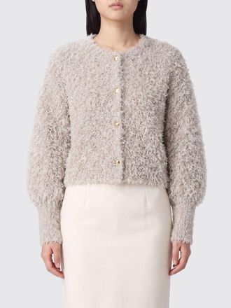 Twinset Crewneck Wool Blend Cardigan with Fringes and Metal Buttons