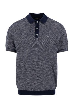 Fynch-Hatton Fynch-Hatton Mens COTTON LINEN STRIPED POLO NAVY - Size X-Large