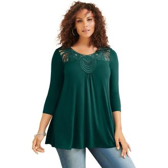 Roaman's Lace Embellished Swing Ultra Femme Top in Emerald Green at Nordstrom, Size 12