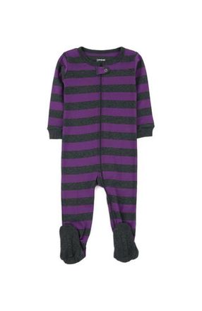 Leveret Kids Footed Striped Cotton Matching Family Pajamas in Purple & Dark Gray at Nordstrom, Size 4T