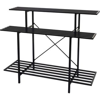 Hhg [NON UTILIZZATO] Supporto fioriera portavasi piante 3 ripiani HHG-347 acciaio verniciato 44x120x100cm nero