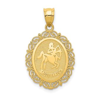 Diamond2Deal 14k Yellow Gold Solid Satin Polished Sagittarius Zodiac Oval Pendant