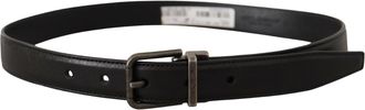 Dolce & Gabbana Mens Black Calf Leather Logo Metal Buckle Belt