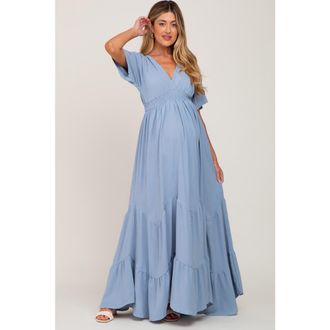 Pinkblush Deep V-Neck Maxi Dress in Light Blue at Nordstrom, Size Medium