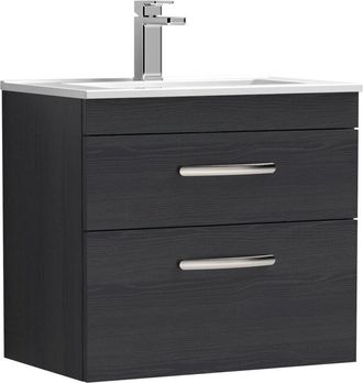 Nuie Nuie Athena Wall Hung 2-Drawer Vanity Unit with Basin-2 600mm Wide - Charcoal Black