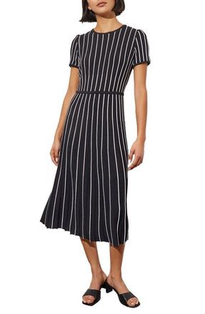 Ming Wang Modern Fit Stripe A-Line Knit Dress in Black/White at Nordstrom, Size Small