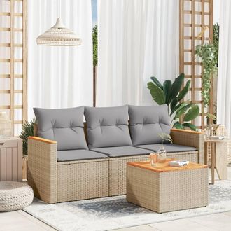vidaXL Juego De Sof&aacute;s Jard&iacute;n Con Cojines Beige Mezcla 4 Pzas Rat&aacute;n Pe Vidaxl