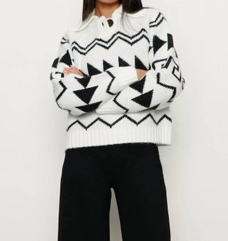 Sanctuary Below Zero Fairisle Popover Sweater In Chalk And Black Fairisle